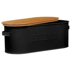 B&M The Organised Kitchen Bread Bin - Black -Kitchen Shop 334654 russell hobbs oval bread bin with wooden lid grey 71