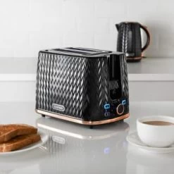 Goodmans Textured 2 Slice Toaster - Black & Rose Gold -Kitchen Shop 358961 black textured 2 slice toaster