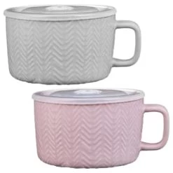 B&M Herringbone Embossed Soup Mug - Blush -Kitchen Shop 369068 herringbone emboss soup mug main