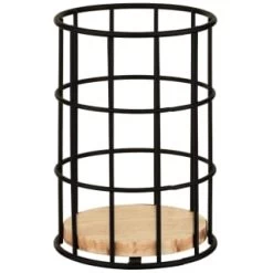 B&M Black Cutlery Holder With Wooden Base