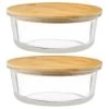 B&M Round Glass Food Containers With Bamboo Lid 2pk -Kitchen Shop 376822 2 round glass food containers 2