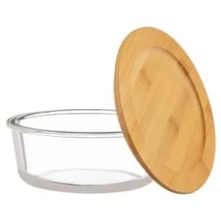 B&M Round Glass Food Containers With Bamboo Lid 2pk -Kitchen Shop 376822 2 round glass food containers