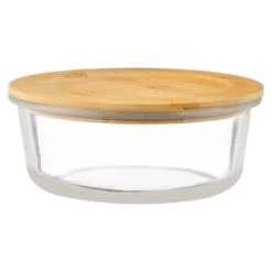 B&M Round Glass Food Containers With Bamboo Lid 2pk -Kitchen Shop 376822 2 round glass food containers 4