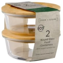 B&M Round Glass Food Containers With Bamboo Lid 2pk -Kitchen Shop 376822 2 round glass food containers 5