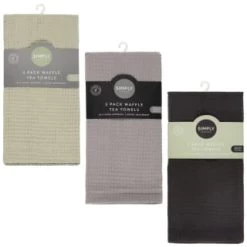 Simply Everyday Waffle Tea Towels 3pk - Black -Kitchen Shop 380223 380224 380225 3pk simply everyday waffle teal towels main 2