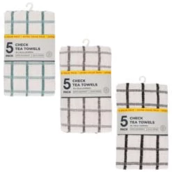 B&M Essentials Check Tea Towels - Black 5pk -Kitchen Shop 380235 5pk check tea towels main