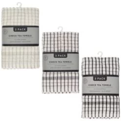 B&M Grey Check Tea Towels 3pk -Kitchen Shop 380305 380307 380309 3pk check tea towels main 2
