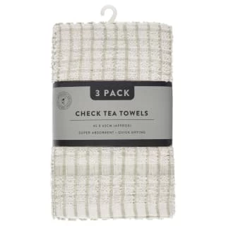 B&M Check Tea Towels - Sage 3pk 3 B&M Check Tea Towels - Sage 3pk
