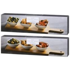B&M Set Of 3 Serving Bowls With Bamboo Tray - Square -Kitchen Shop 380368 3pk serving boards with bamboo tray main 2