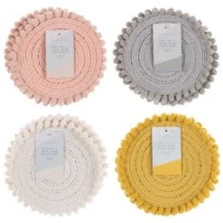 B&M Pom Pom Coasters - Grey 4pk -Kitchen Shop 380383 380384 380492 380495 4pk harmony pom pom coasters