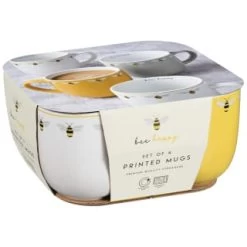 B&M Bee Happy Printed Mugs - 4pk -Kitchen Shop 380506 4pk printed mugs bee happy 2