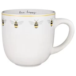 B&M Bee Happy Printed Mugs - 4pk -Kitchen Shop 380506 4pk printed mugs bee happy white