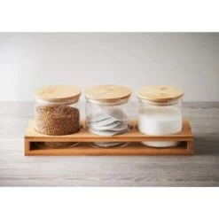 B&M Natural Home Glass Jars In Bamboo Stand 3pk -Kitchen Shop 380530 3pk natural home glass jars in bamboo stand