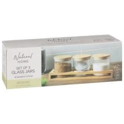B&M Natural Home Glass Jars In Bamboo Stand 3pk -Kitchen Shop 380530 3pk natural home glass jars in bamboo stand 7