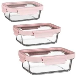 B&M Pink Glass Food Container - Medium -Kitchen Shop 380659 380660 380661 glass food container pink large 1