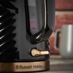 Russell Hobbs Groove Kettle 1.7L - Black & Gold -Kitchen Shop 386647 russell hobbs groove black and gold kettle 3