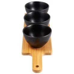 B&M Wooden Serve Board With Black Dip Bowls -Kitchen Shop 390356 set of 3 black dip bowls 2
