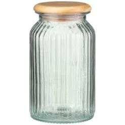 B&M Large Ribbed Glass Jar With Wooden Lid