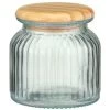 B&M Small Ribbed Glass Jar With Wooden Lid -Kitchen Shop 394427 ribbed glass jar with wooden lid small 2